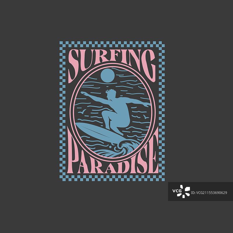 复古冲浪天堂海滩冲浪者印刷海报图片素材