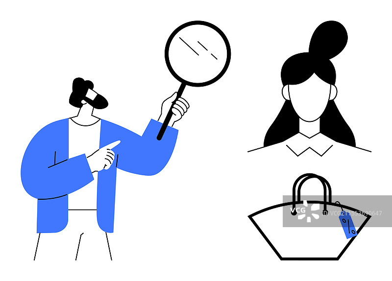 男子用放大镜检查女性的侧脸图片素材