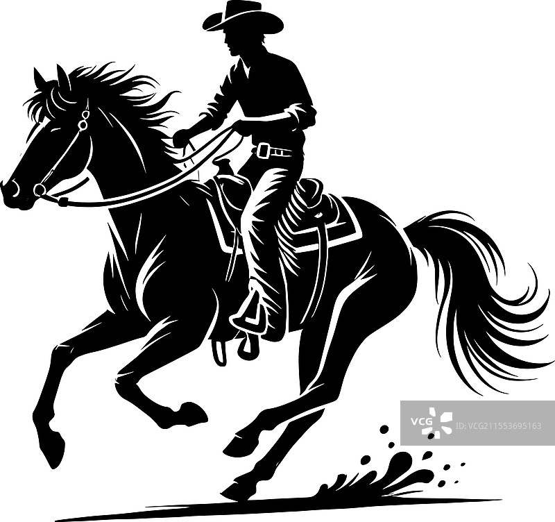 牛仔剪影，背景为白色图片素材