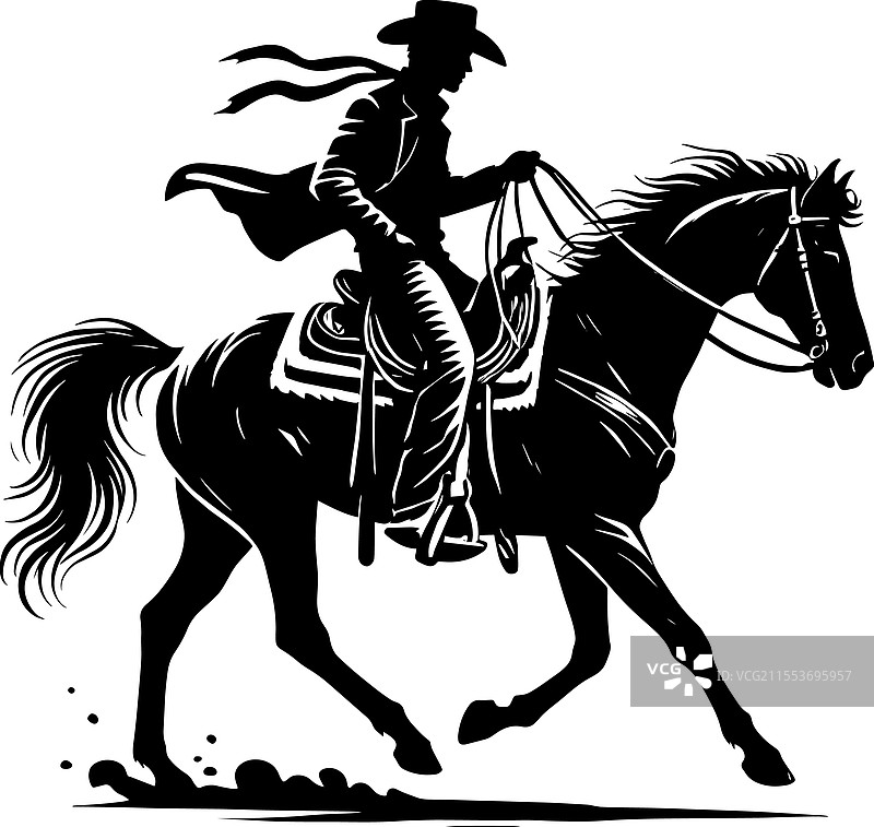 牛仔剪影，背景为白色图片素材