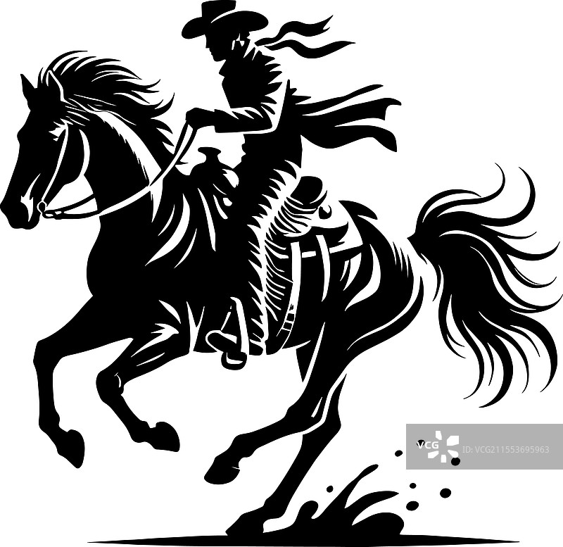 牛仔剪影，背景为白色图片素材