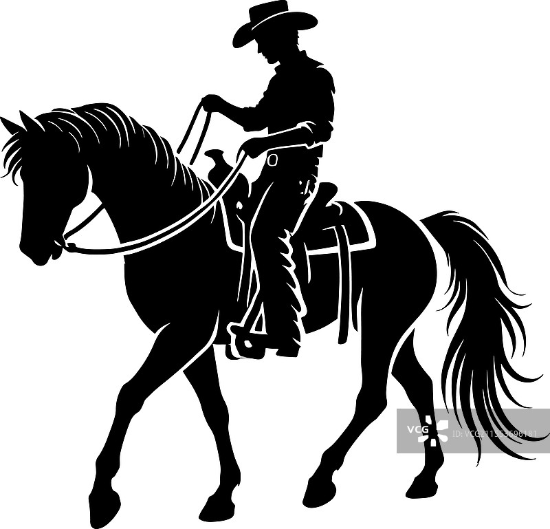 牛仔剪影，背景为白色图片素材