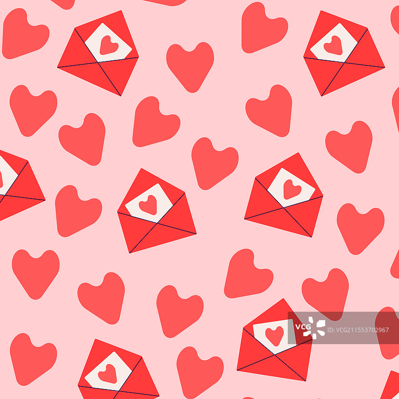 无缝图案，包含情书和心形图案图片素材