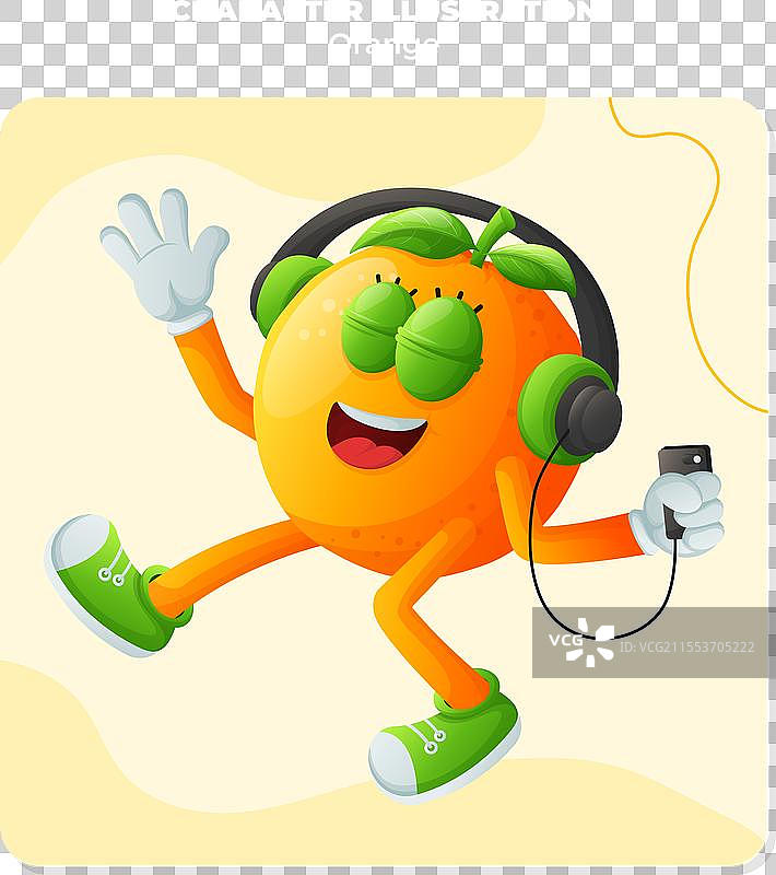 可爱的橙色角色在听音乐图片素材