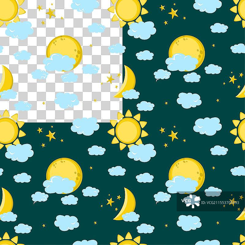 无缝图案，包含满月和太阳图片素材