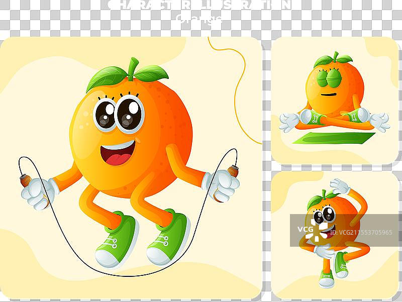 可爱的橙色角色在锻炼图片素材