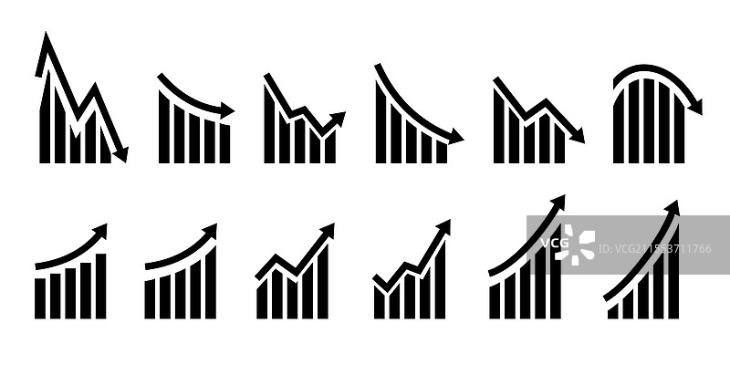 增长图标，带箭头的图表或图解图片素材