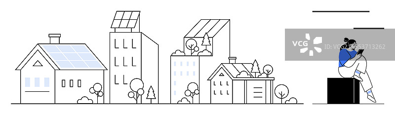 城市生活与太阳能建筑和人物图片素材