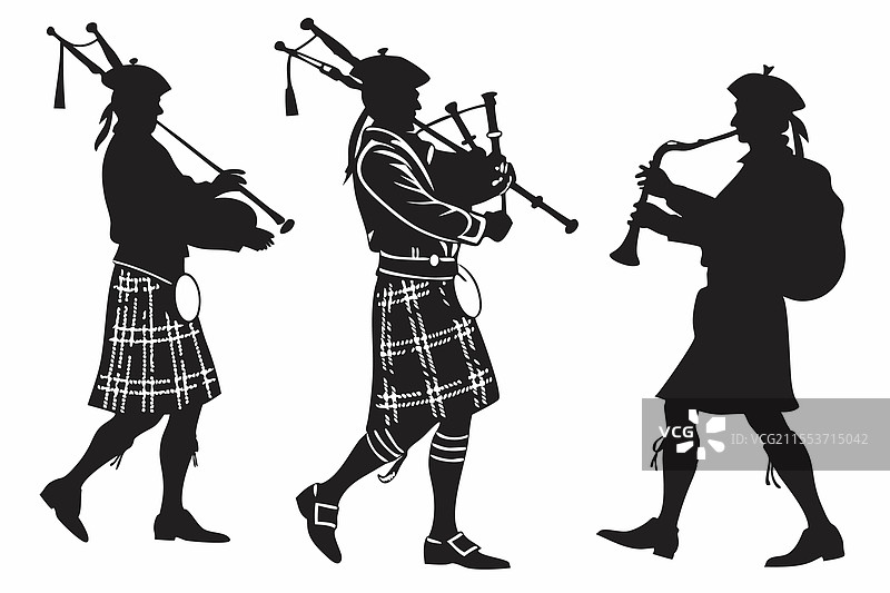 传统苏格兰风笛音乐家剪影图片素材