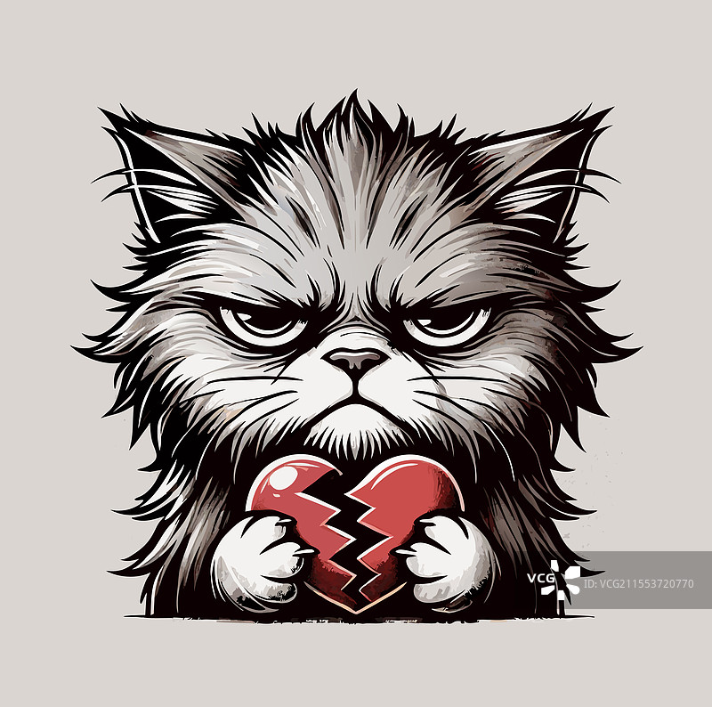 生气的猫咪与破碎的心图片素材