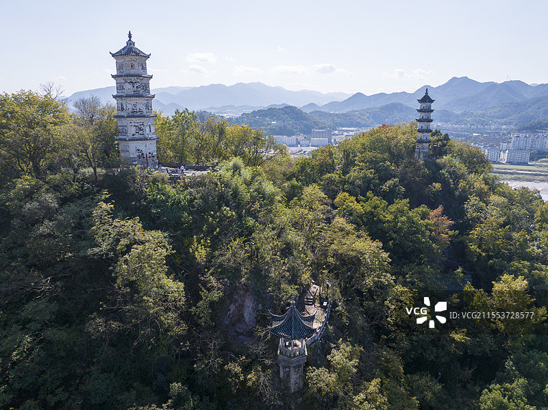 航拍临海巾山公园巾山塔图片素材