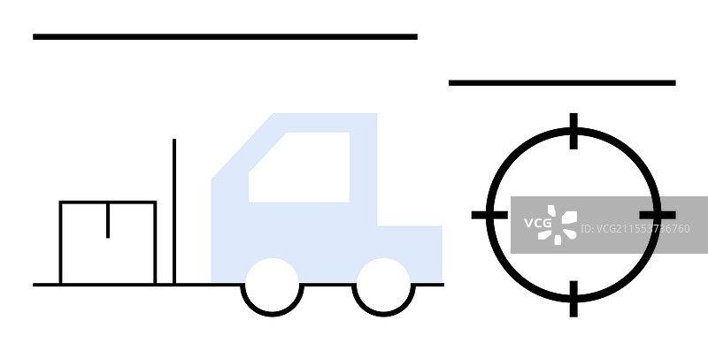 带有货物箱和目标图标的送货卡车图片素材