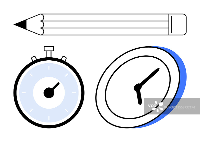 精准与守时的铅笔、秒表和图片素材