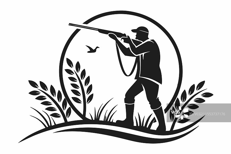 一个男人在狩猎的黑白剪影图片素材