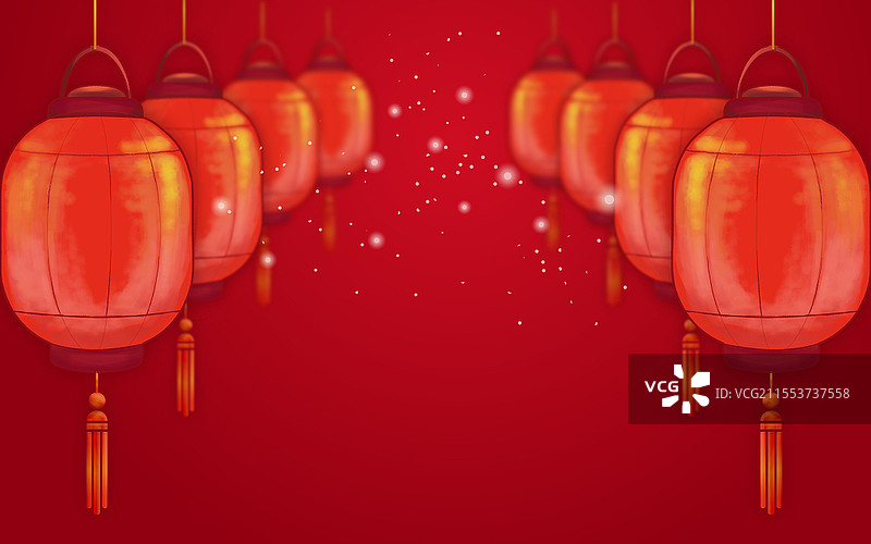 过年春节红色喜庆微立体灯笼背景插画元宵节插画图片素材