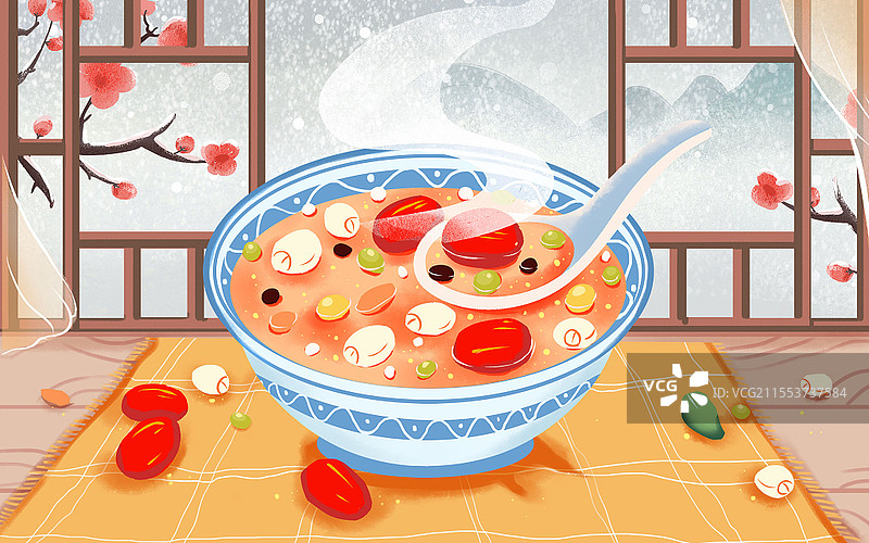 卡通腊八节插画吃腊八粥腊八插画图片素材