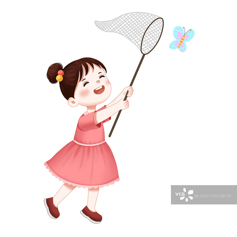 扑蝴蝶的小女孩卡通人物PNG素材小孩儿童图片素材