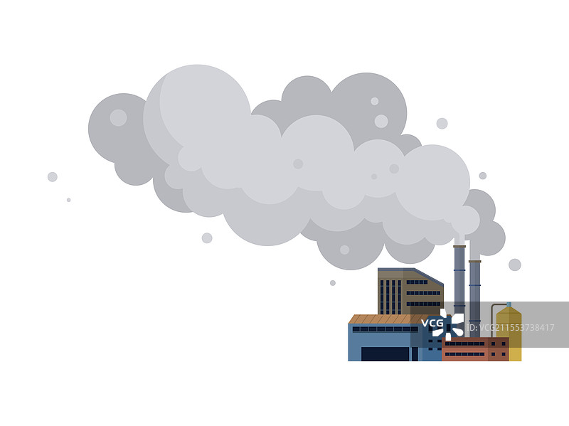 工业厂房排放烟雾，背景为大片灰色图片素材