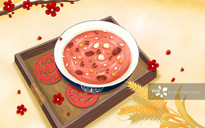 黄色喜庆卡通腊八节插画腊八插画图片素材