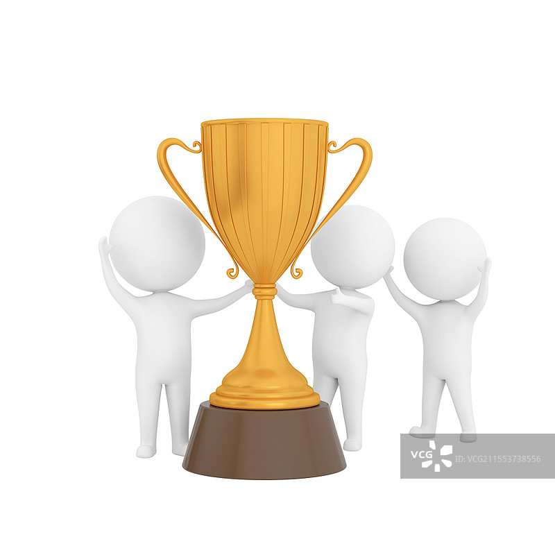 白色卡通3D立体成功领奖杯的小人元素3D小人元素图片素材