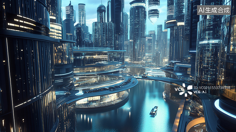 【AI数字艺术】未来超现实主义城市区图片素材