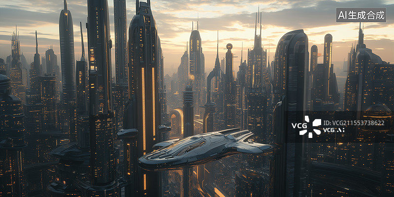 【AI数字艺术】未来超现实主义城市区图片素材