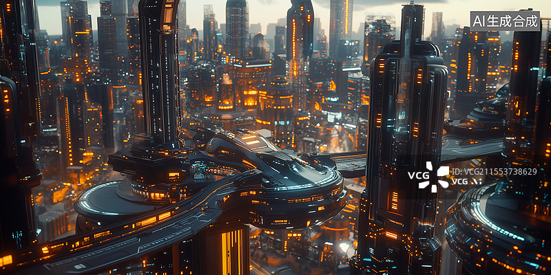 【AI数字艺术】未来超现实主义城市区图片素材