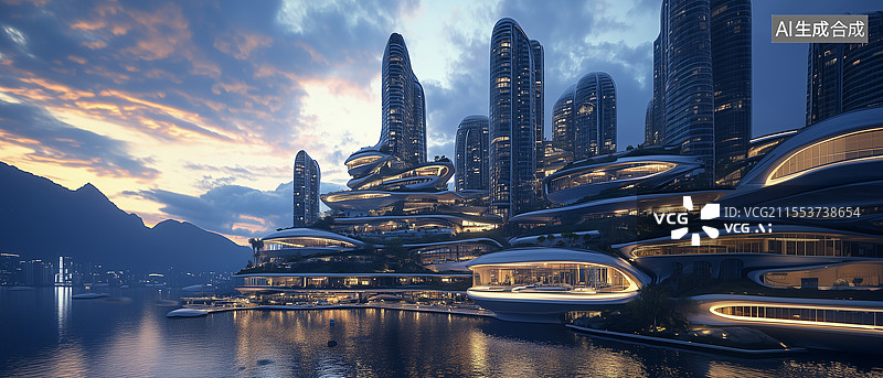 【AI数字艺术】未来超现实主义城市区图片素材
