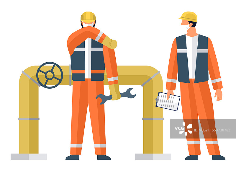 管道维护工人穿着安全装备图片素材