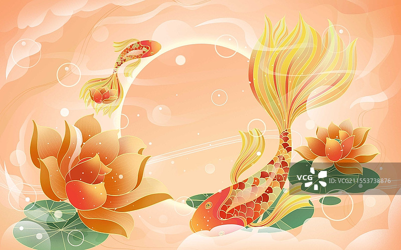 荷花国潮背景节日psd素材国潮人物插画图片素材