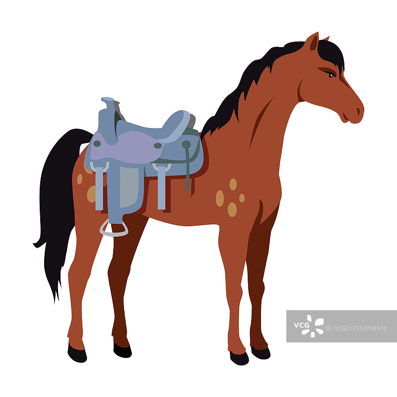 侧面视图的棕色马匹，配有鞍，适合用于图片素材