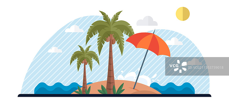 宁静的热带岛屿，椰子树和沙滩图片素材