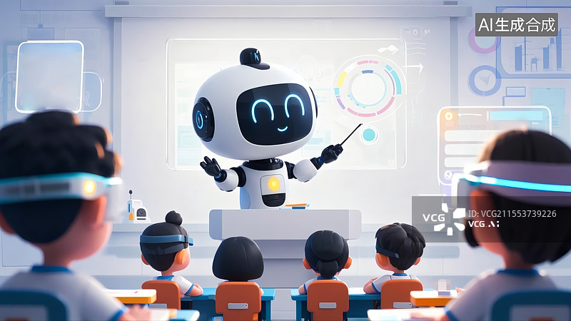 【AI数字艺术】智能机器人上课三维插画图片素材