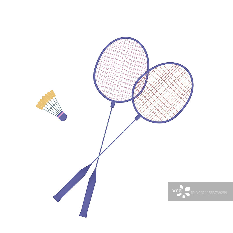 长春花蓝扁平风羽毛球运动羽毛球拍羽毛球运动元素图片素材