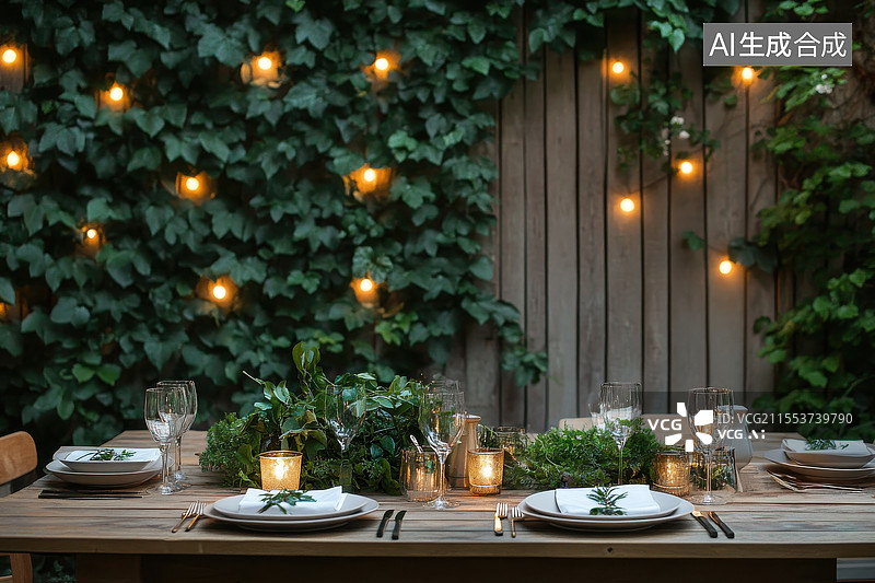 【AI数字艺术】温馨庭院晚餐时光图片素材