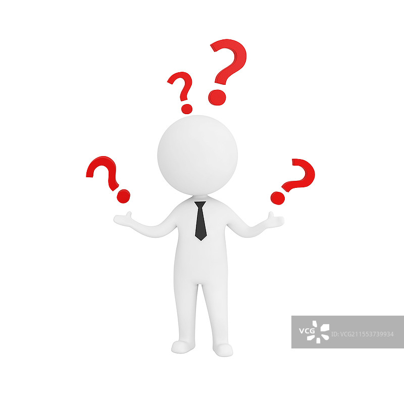 白色卡通3D立体思考问号的小人元素3D小人元素图片素材