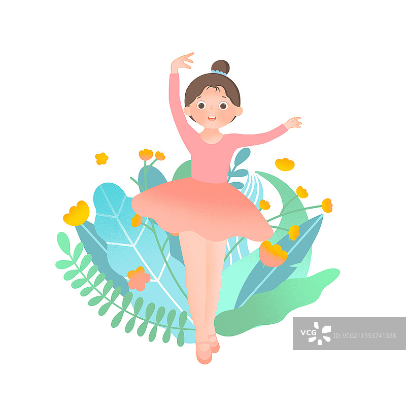 春天女孩春天人物元素花草跳舞PNG素材图片素材
