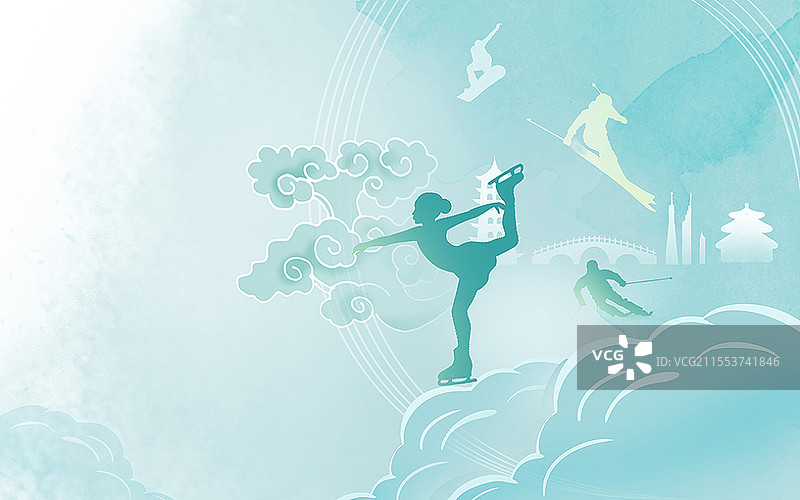 唯美冬奥会插背景北京冬奥会单板滑雪插画冬奥会插画图片素材