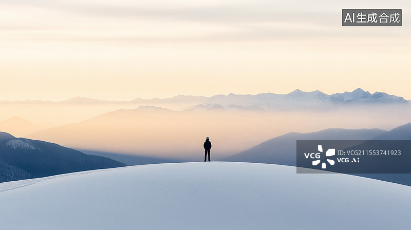 【AI数字艺术】雪山之巅的孤独身影图片素材