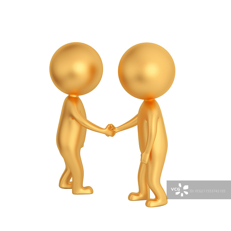 金色卡通3D立体握手商务小人元素3D小人图片素材