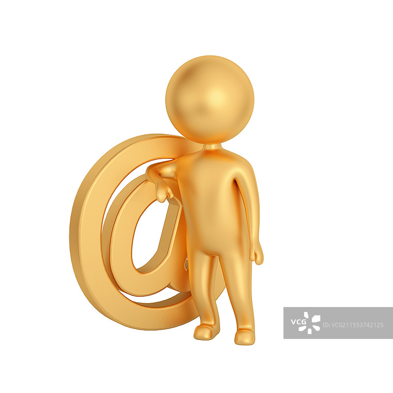 金色卡通3D立体扶着邮箱的小人元素3D小人图片素材