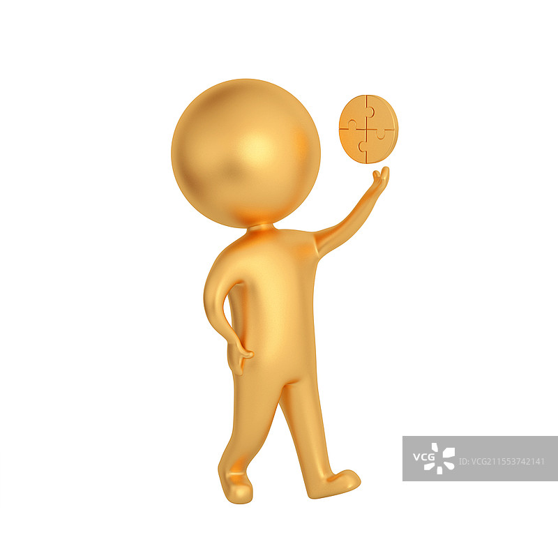 金色卡通3D立体手拿拼图的小人元素3D小人图片素材