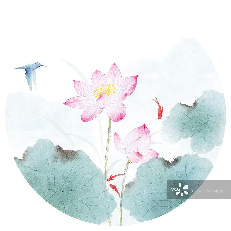 国画古风彩色水彩工笔花鸟PNG素材古风花鸟元素图片素材