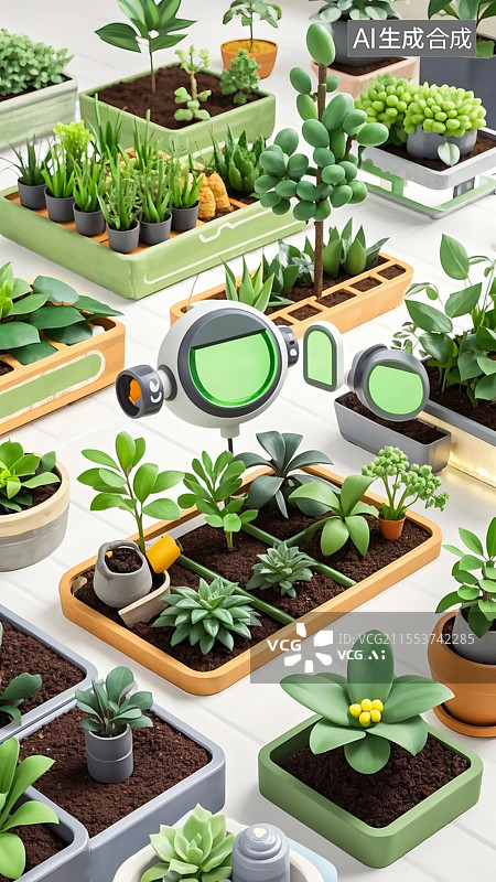 【AI数字艺术】室内绿植三维插画图片素材