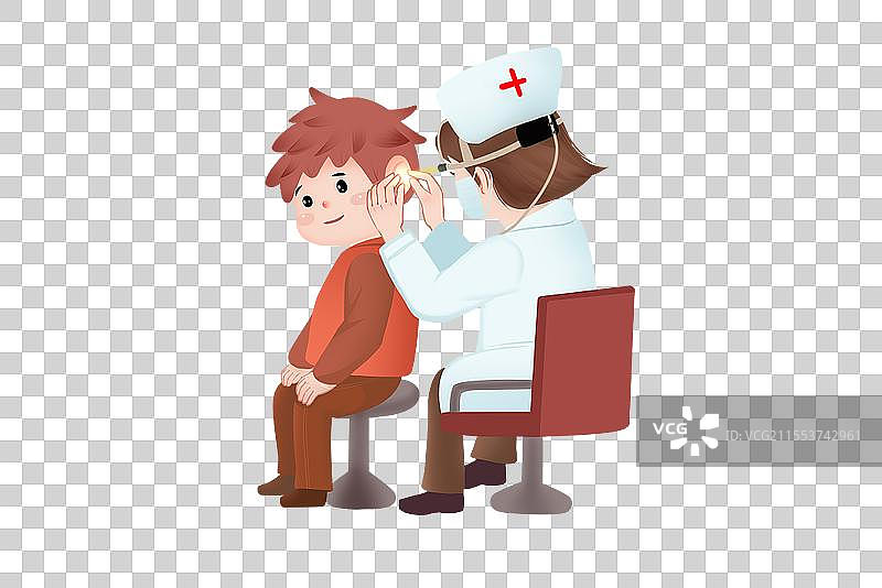 卡通男孩听力测试医生健康听力检查全国爱耳日医疗科普图片素材