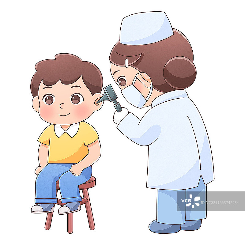 卡通儿童听力检查插画医生听力筛查医疗教育科普宣传全国爱耳日图片素材