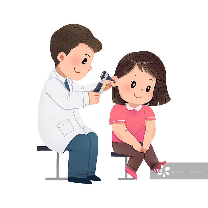 卡通医生给儿童检查耳朵插画医疗健康宣传教育全国爱耳日图片素材