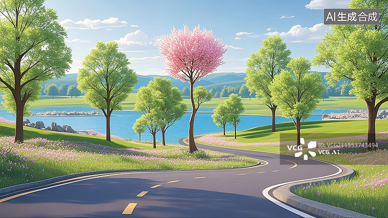 【AI数字艺术】3D剪纸艺术风格田园风光与空白的汽车公路背景图片素材