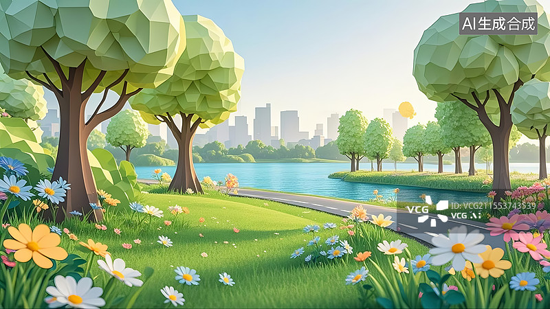 【AI数字艺术】3D剪纸艺术风格田园风光与空白的汽车公路背景图片素材