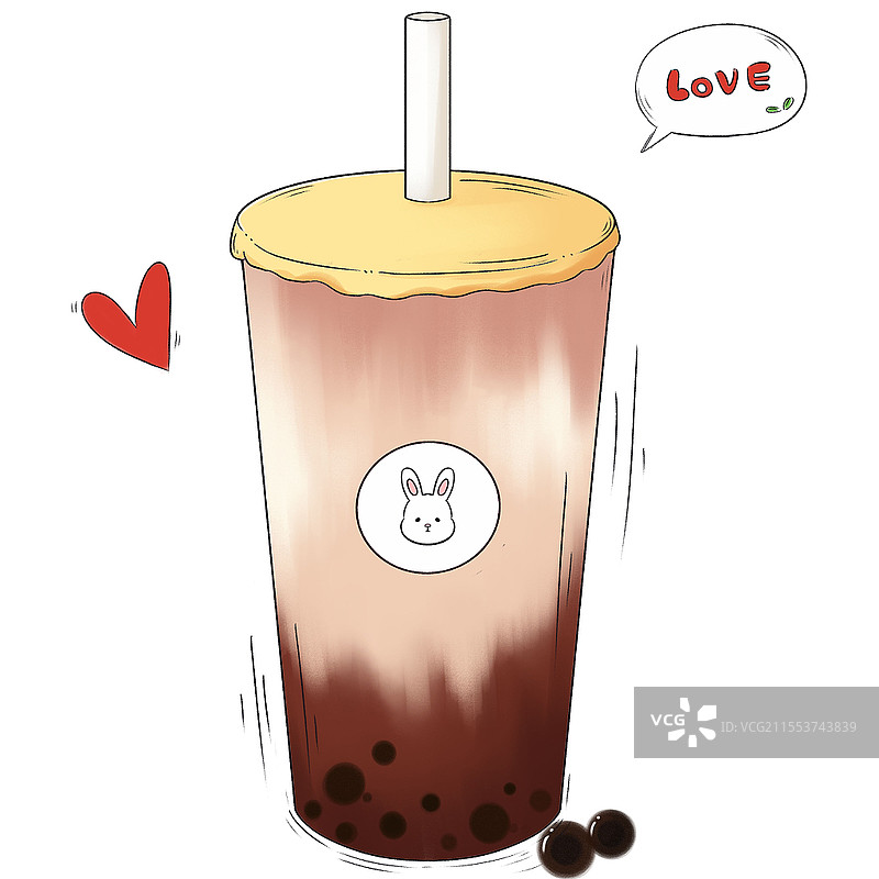 卡通手绘小白兔珍珠奶茶插画甜品饮品素材图片素材
